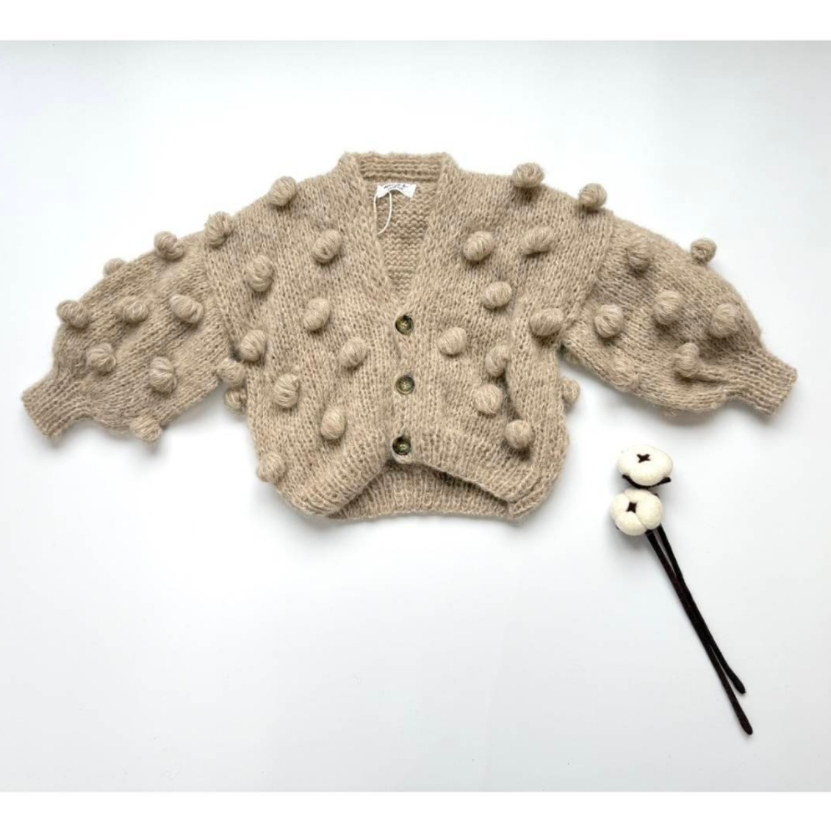 pixie hat 柔軟球球排釦針織外套 Bubble Cardigan KIDS - jasny bez 淺杏