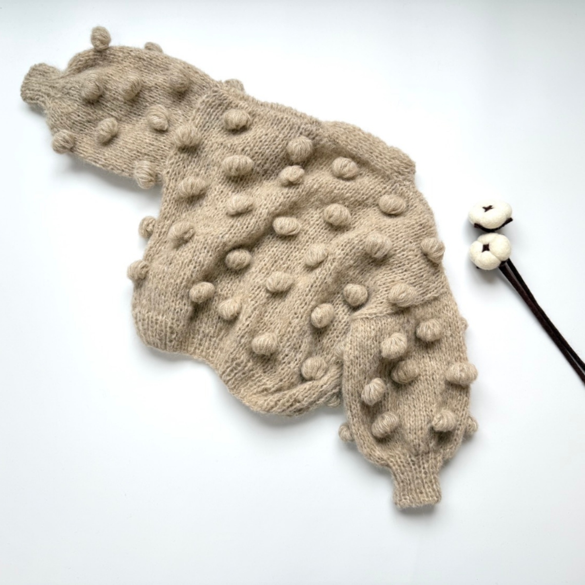 pixie hat 柔軟球球排釦針織外套 Bubble Cardigan KIDS - jasny bez 淺杏