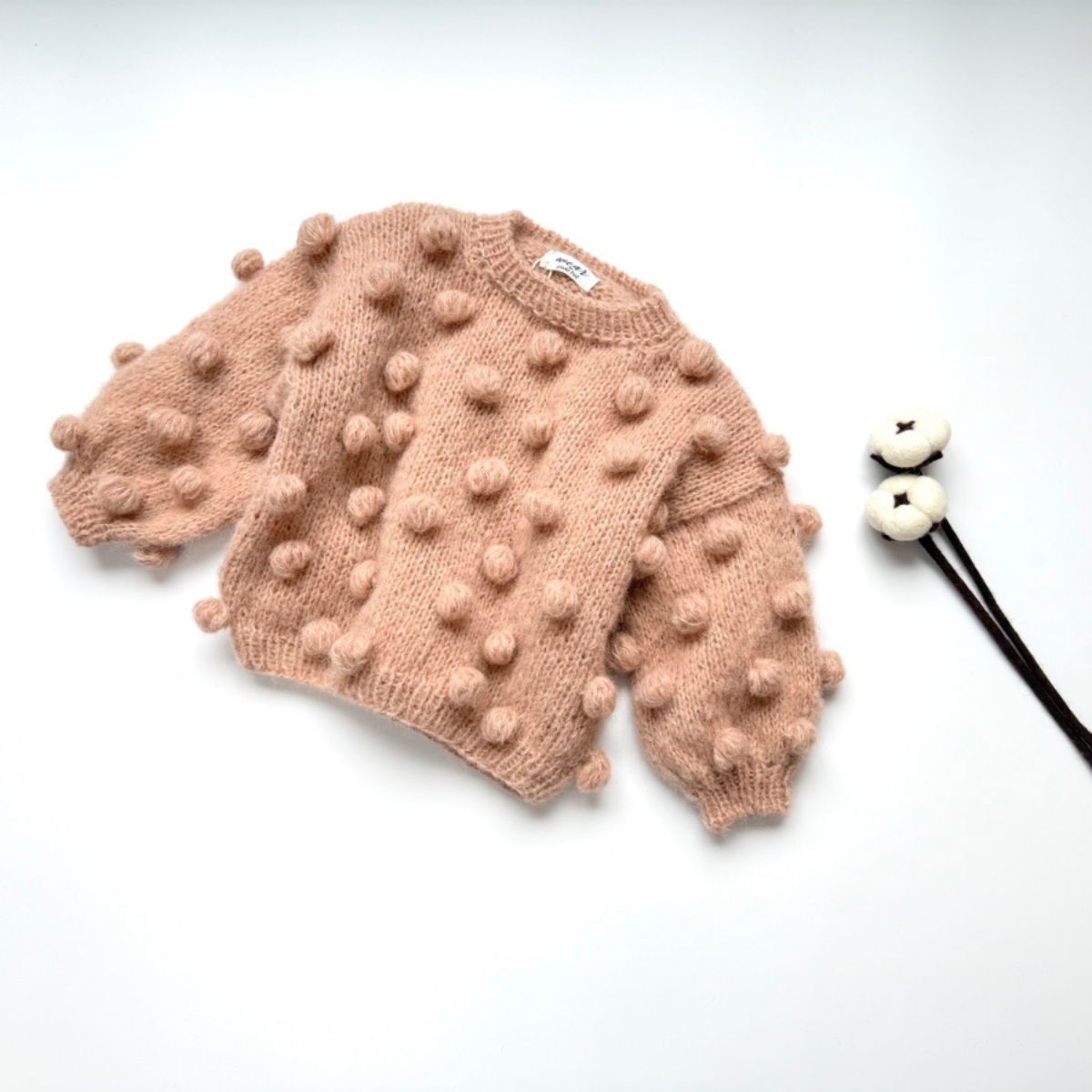 pixie hat 柔軟球球針織上衣 Bubble Jumper KIDS - piaskowy roz 沙粉