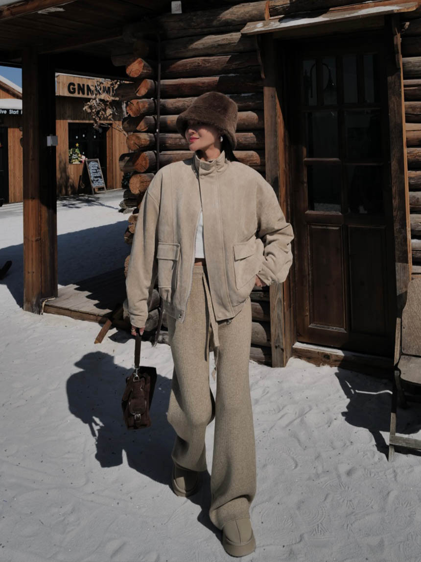 立領內羊羔毛外麂皮歐美外套*2色