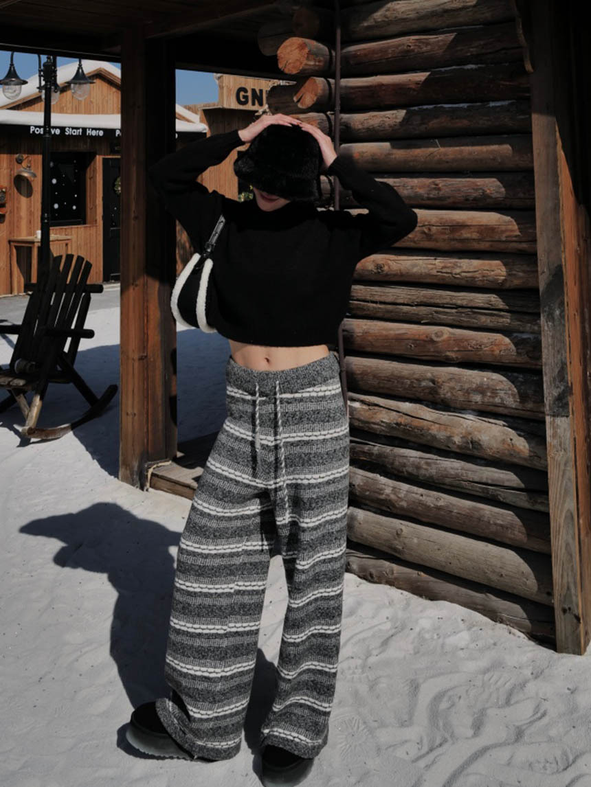 雪花感厚磅撞色針織長褲*2色