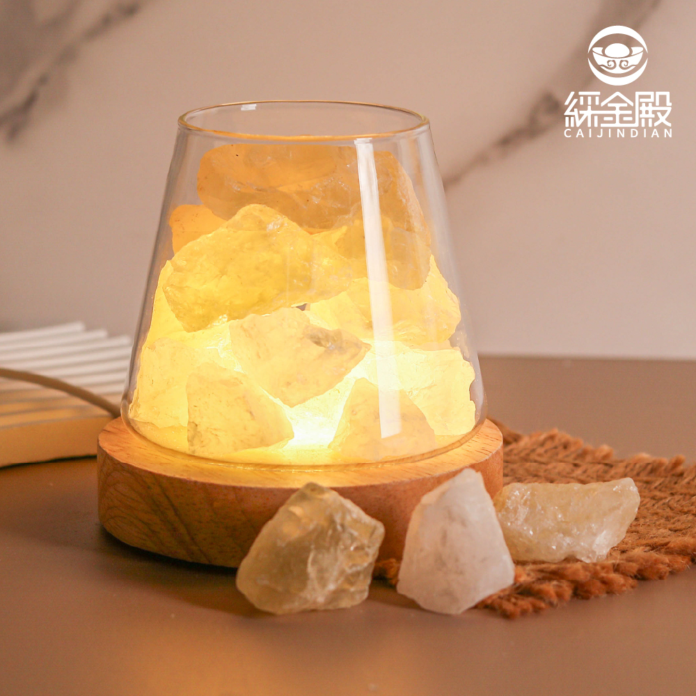 鹽燈-水晶療癒USB岩燈-黃水晶+白水晶｜過爐加持｜水晶｜夜燈｜平衡情緒｜提升正｜能量【綵金殿】