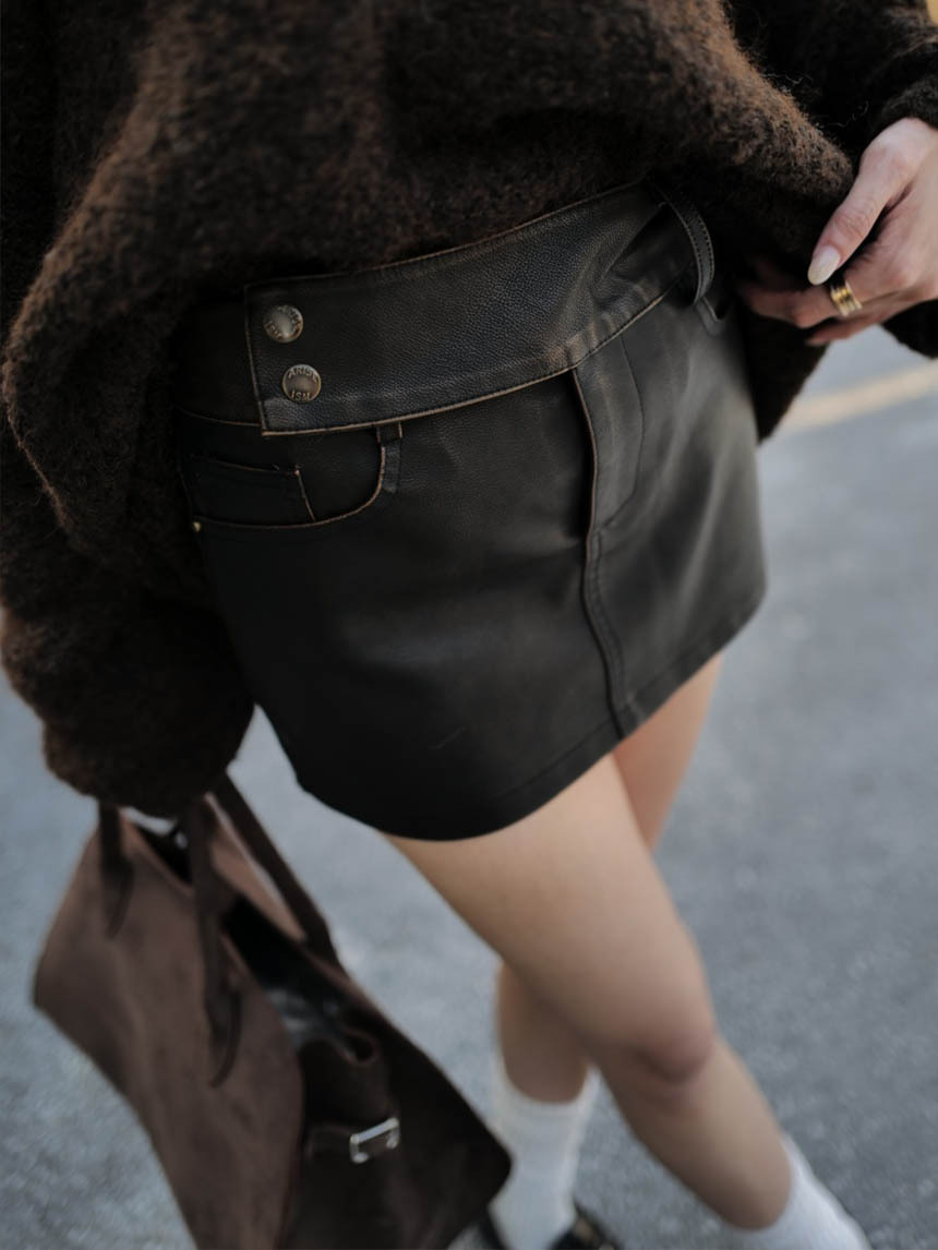 Y2K刷舊皮革短裙*2色