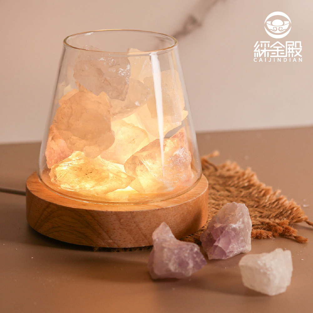 鹽燈-水晶療癒USB岩燈-紫水晶+白水晶｜過爐加持｜水晶｜夜燈｜平衡情緒｜提升正｜能量【綵金殿】