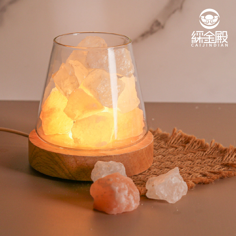 鹽燈-水晶療癒USB岩燈-橘鹽石+白水晶｜過爐加持｜水晶｜夜燈｜平衡情緒｜提升正｜能量【綵金殿】