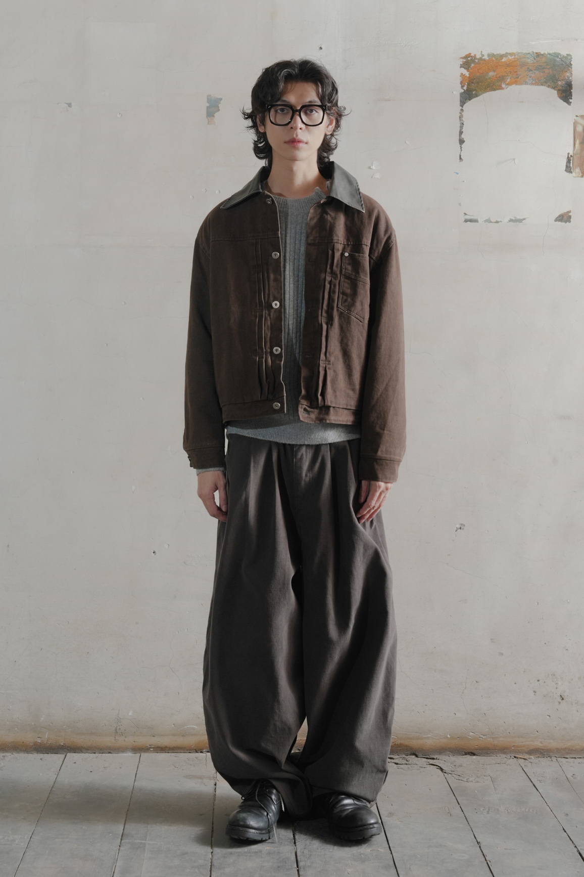 Bio Leather Contrast Trucker #外套