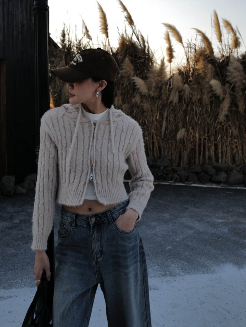 上下拉鍊麻花連帽小外套*3色