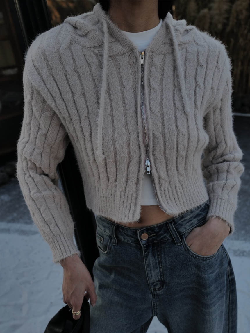 上下拉鍊麻花連帽小外套*3色