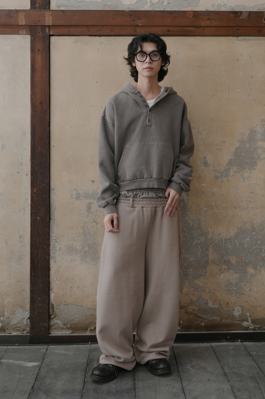 Brushed Fleece Henley Pigment Hoodie #帽T