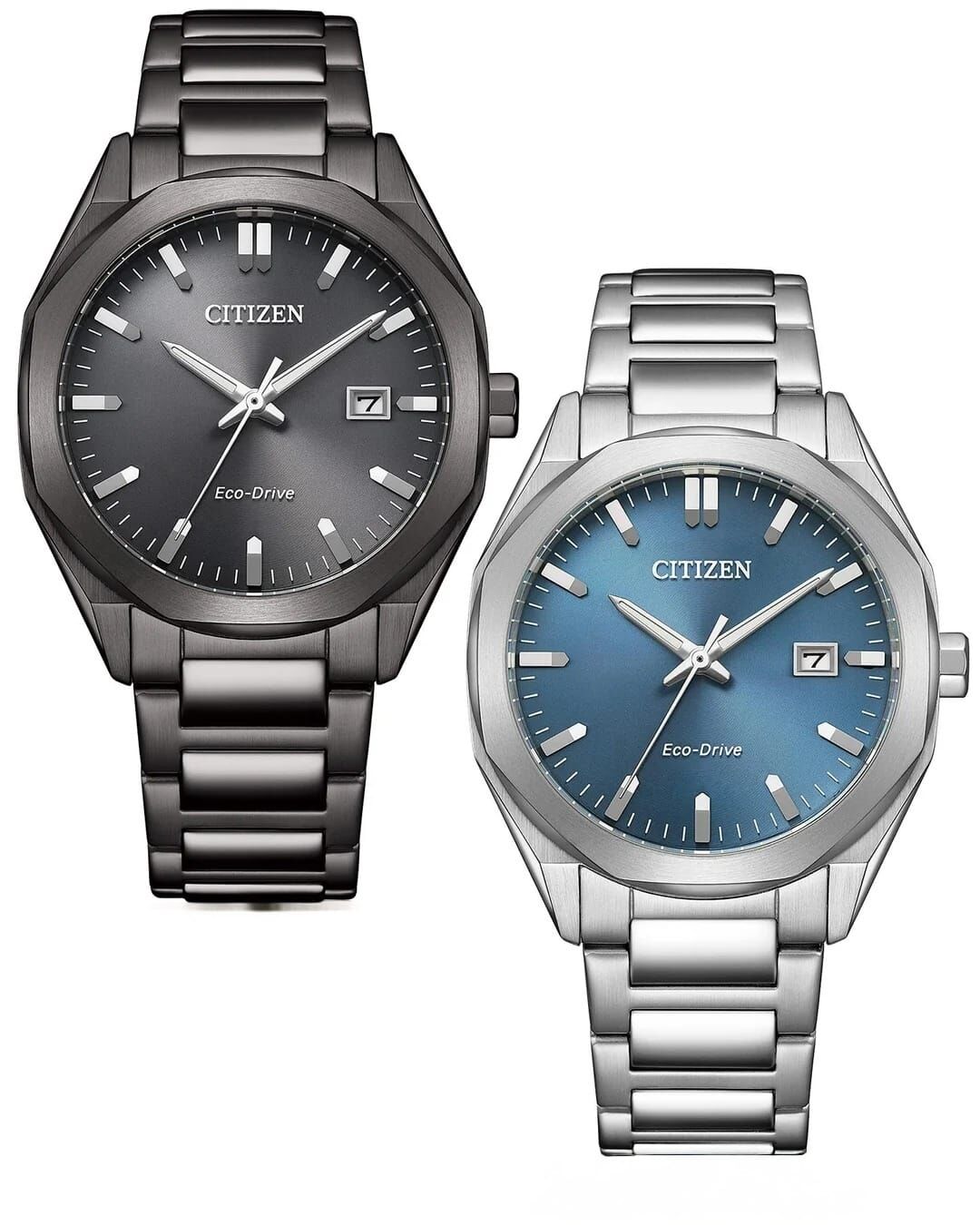 行貨 Citizen 星辰 Eco-Drive BM7625-80H Gray Dial, BM7620-83M Blue Dial circular dial patterns and an octagonal bezel design, 38mm 光動能手錶