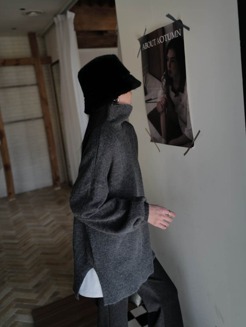 高領側開衩長版毛衣*5色