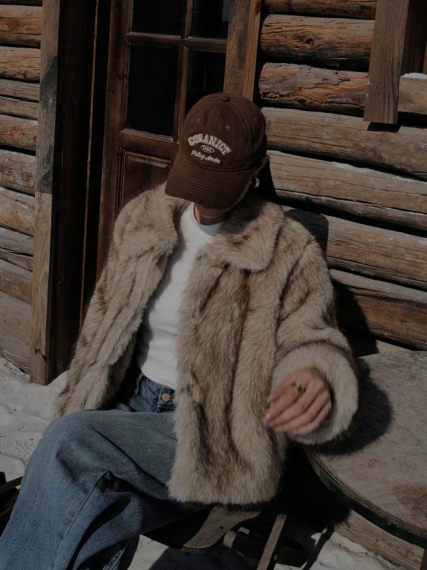 環保貂毛立領皮草外套*3色