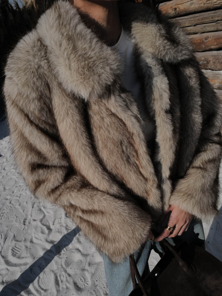 環保貂毛立領皮草外套*3色