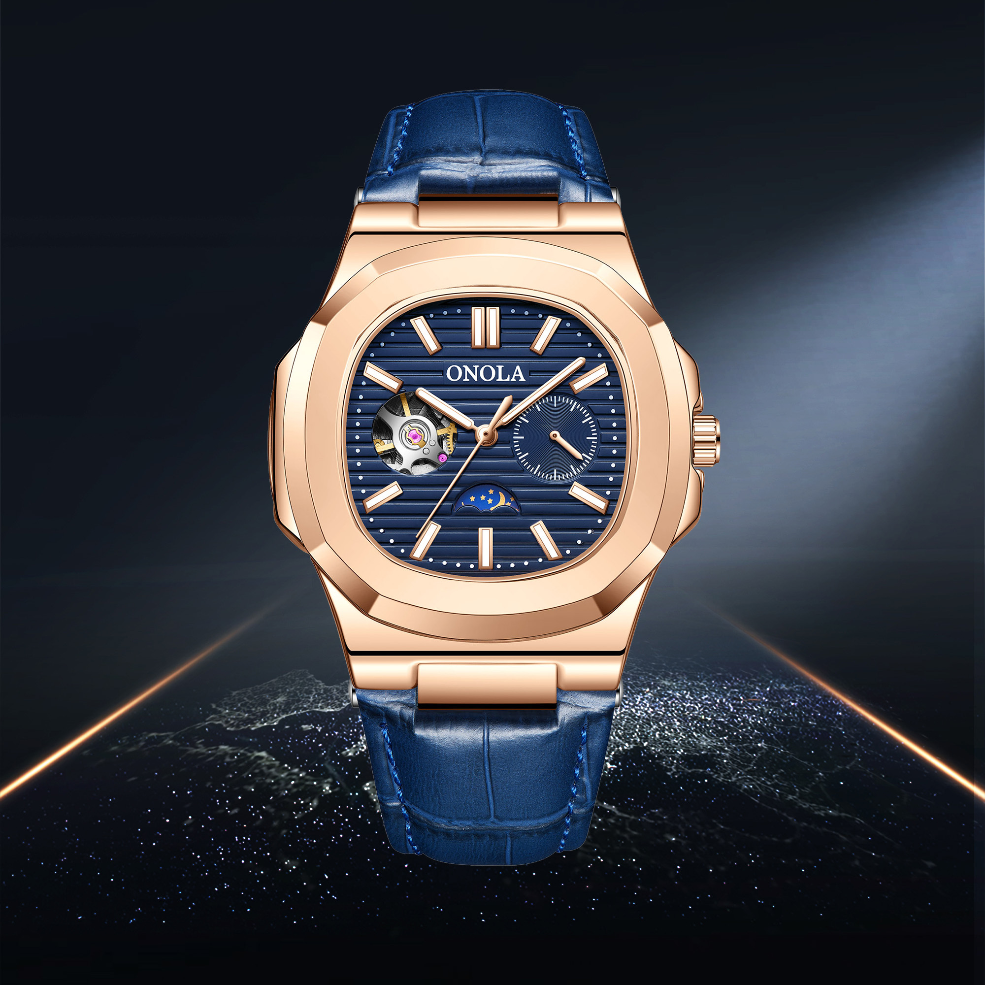 【BACHMANN 貝爾曼 】3855 日月星辰 鸚鵡螺 時分秒 夜光 英倫紳士 機械錶 腕錶 手錶