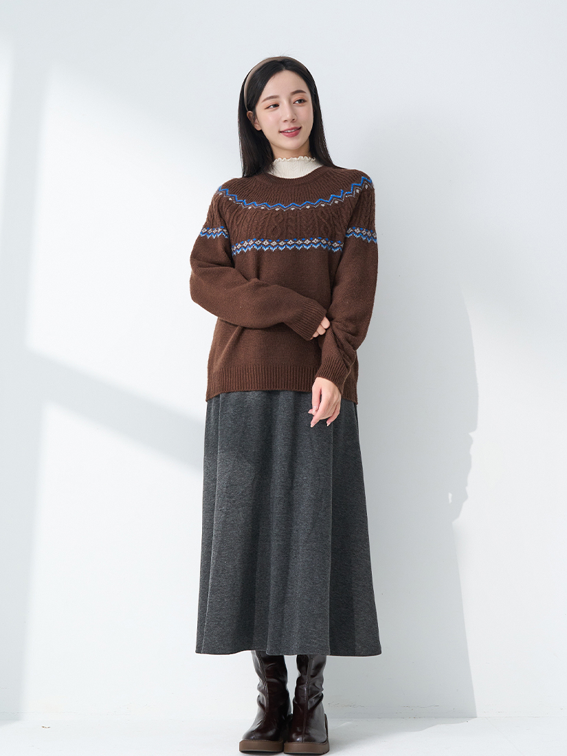 圓領針織毛衣立領上衣顯瘦針織A字裙組合
