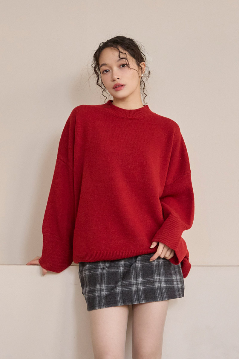 落肩下擺開衩毛衣