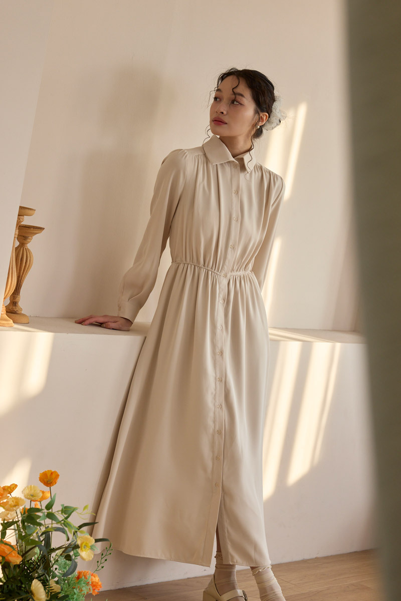 縮腰傘襬長洋裝(附綁帶)