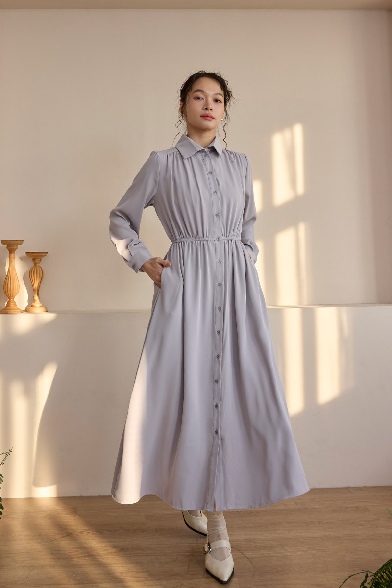 縮腰傘襬長洋裝(附綁帶)