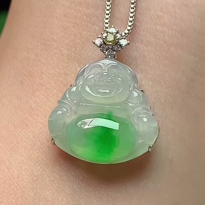 翡翠飄綠佛公吊墜,天然翡翠A玉, 緬甸玉, Jade, Jadeite