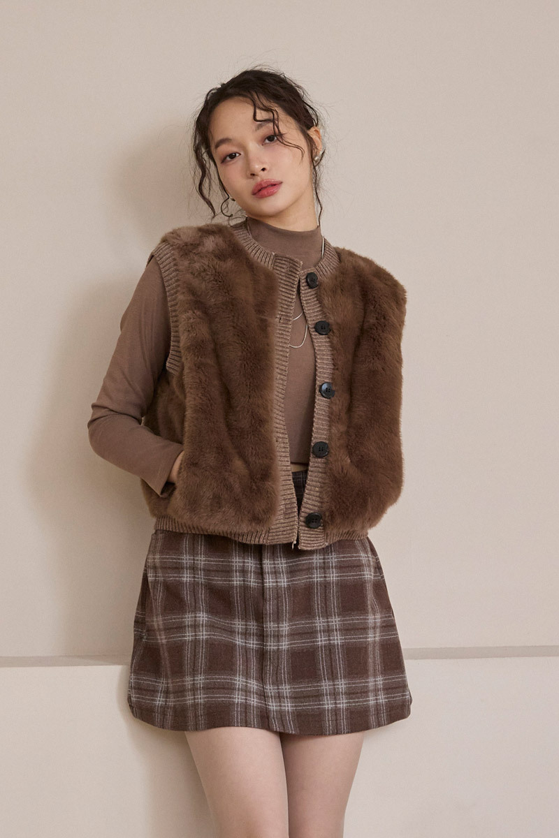 造型鈕釦絨毛背心外套