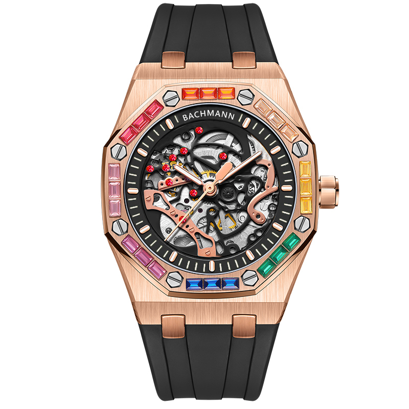 【BACHMANN 貝爾曼】 3834D 晶鑽鏤空幾何層次設計 夜光指針 機械錶 腕錶 手錶