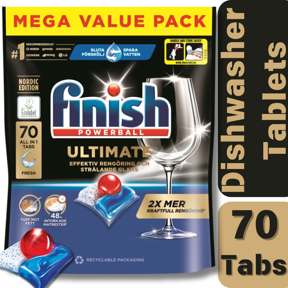 Finish Ultimate 量子極淨洗碗凝珠 (原味), 70粒