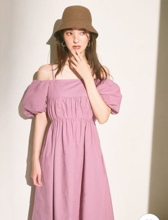 [預購] 折扣SNIDEL 甜美系露肩泡泡袖洋裝