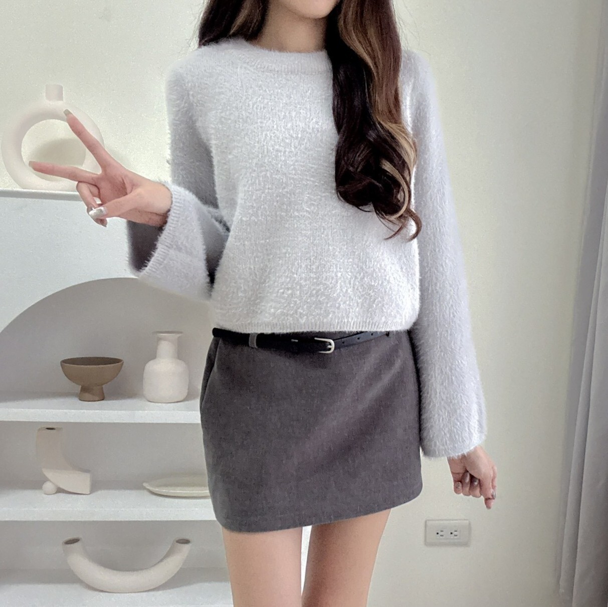 海馬毛圓領短版上衣（現貨）