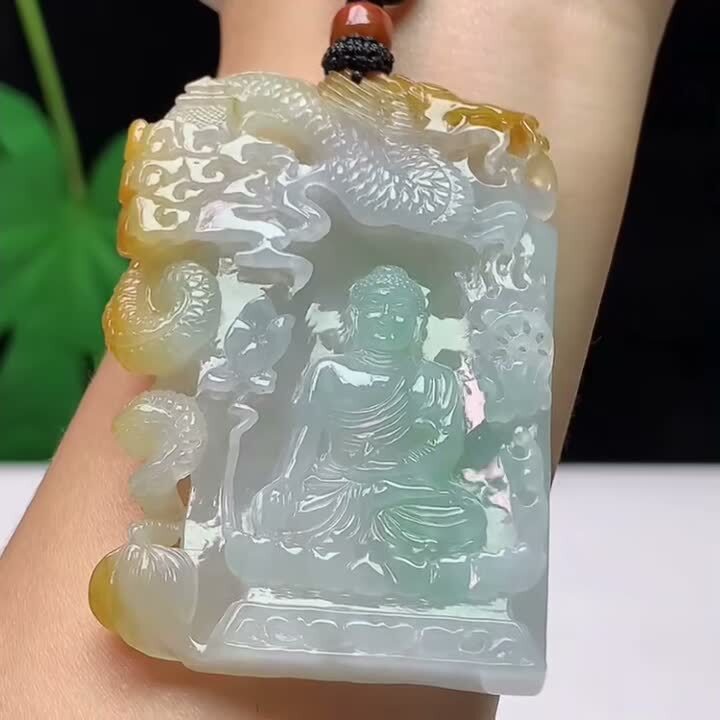 翡翠飄黃阿彌陀佛,天然翡翠A玉, 緬甸玉, Jade, Jadeite
