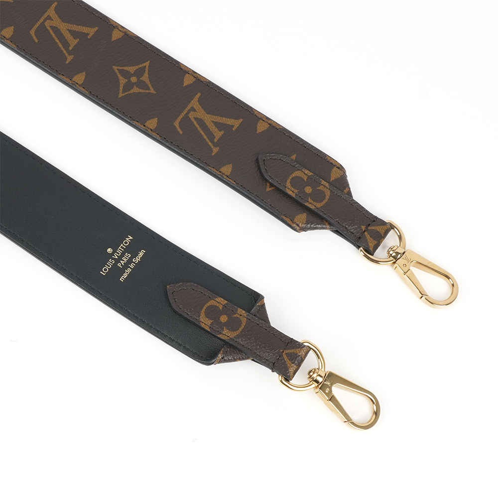 【Louis Vuitton】Monogram 拼牛皮雙色肩背帶(棕色/黑色)