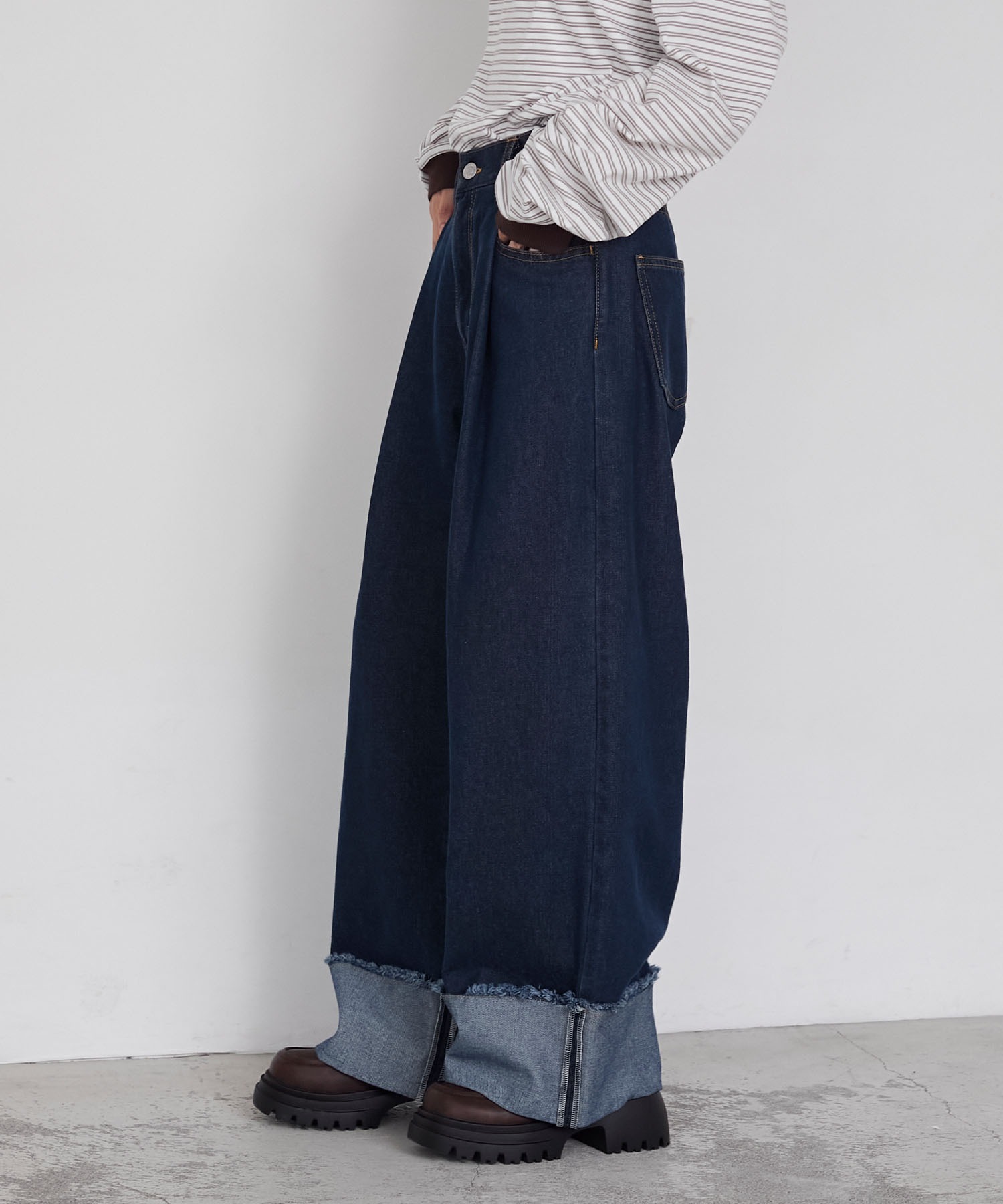 🇯🇵 FORKSY. 反折直筒褲 牛仔褲 寬褲 長褲 流蘇 / 預購