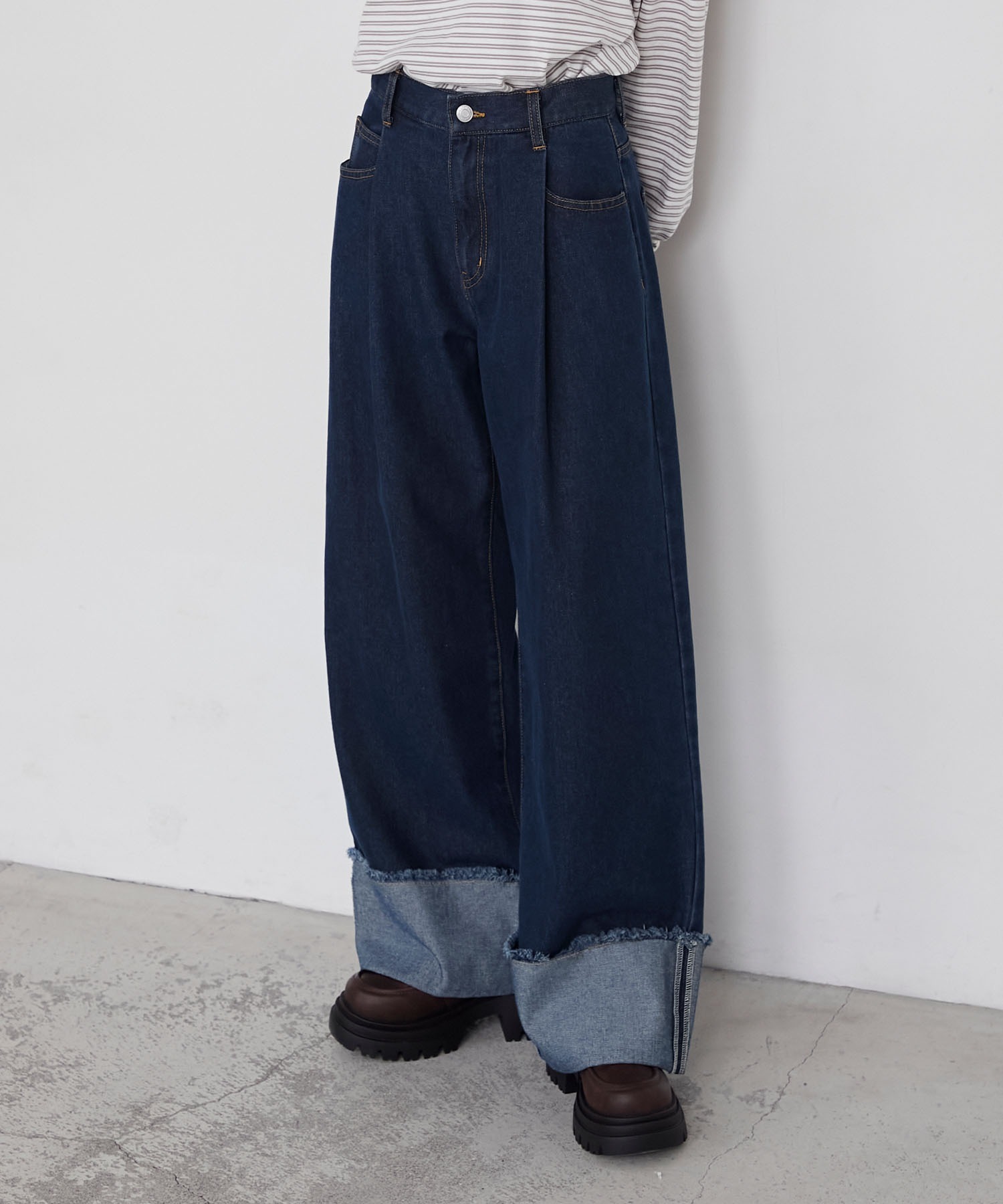 🇯🇵 FORKSY. 反折直筒褲 牛仔褲 寬褲 長褲 流蘇 / 預購
