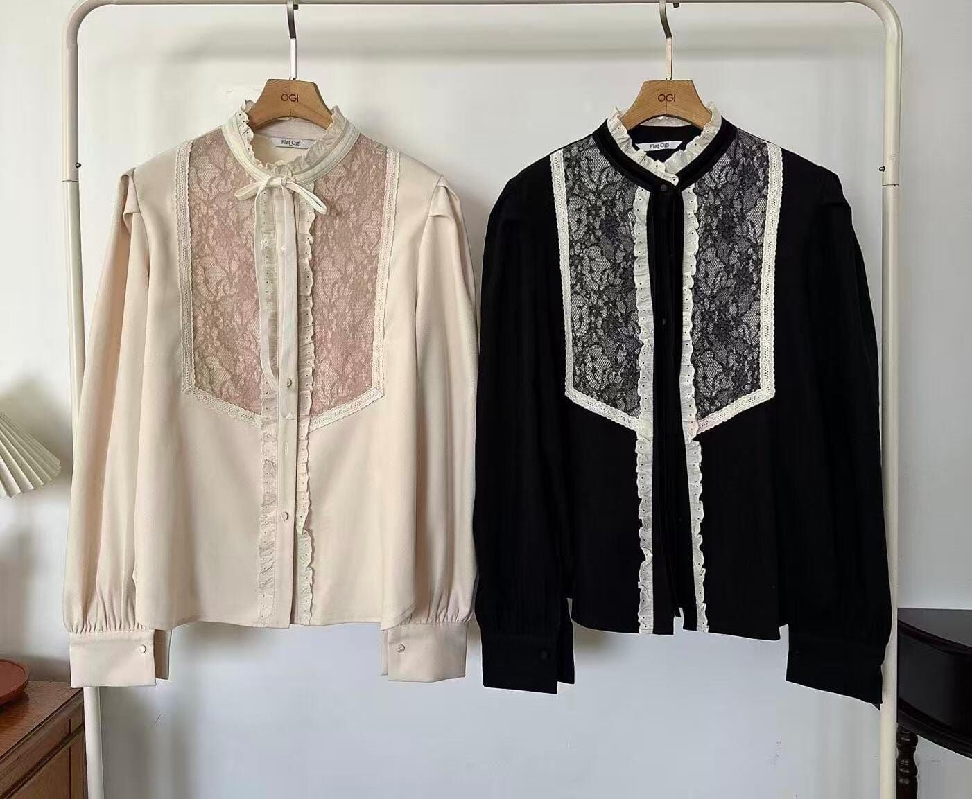 OG5418 華麗蕾絲荷葉邊立領恤衫