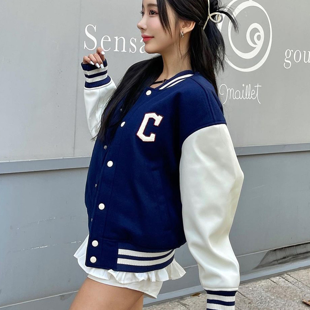 代購-MLB  23FW 克利夫蘭印第安人隊 拼色字母單排扣 棒球服 男女同款