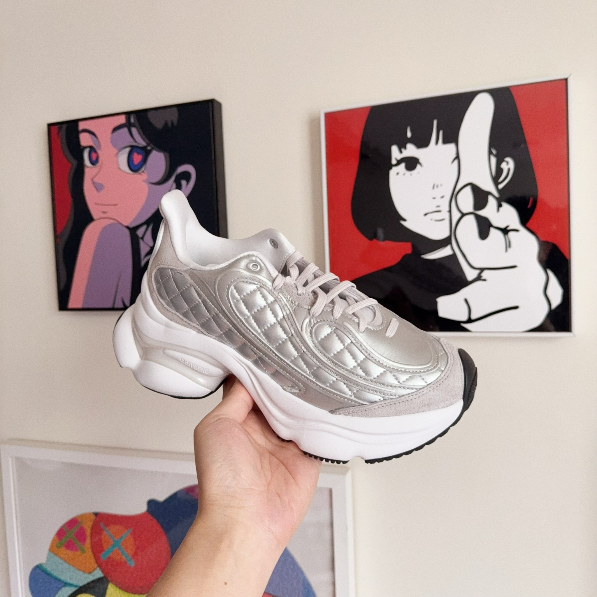 Adidas Originals Ozvenuz 日本新款 白銀 銀色 小香風 菱格紋 增高 厚底鞋 KJ3971