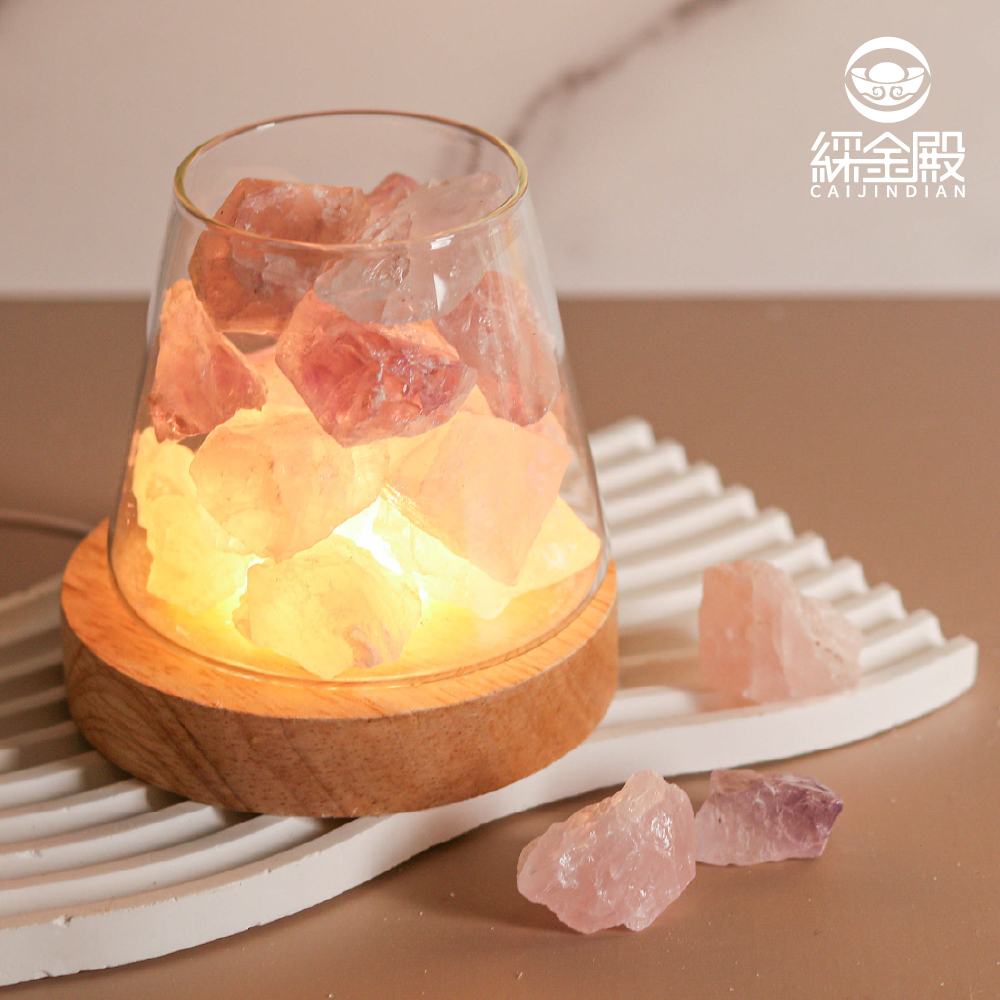 鹽燈-水晶療癒USB岩燈-紫水晶+粉水晶｜過爐加持｜水晶｜夜燈｜平衡情緒｜提升正｜能量【綵金殿】