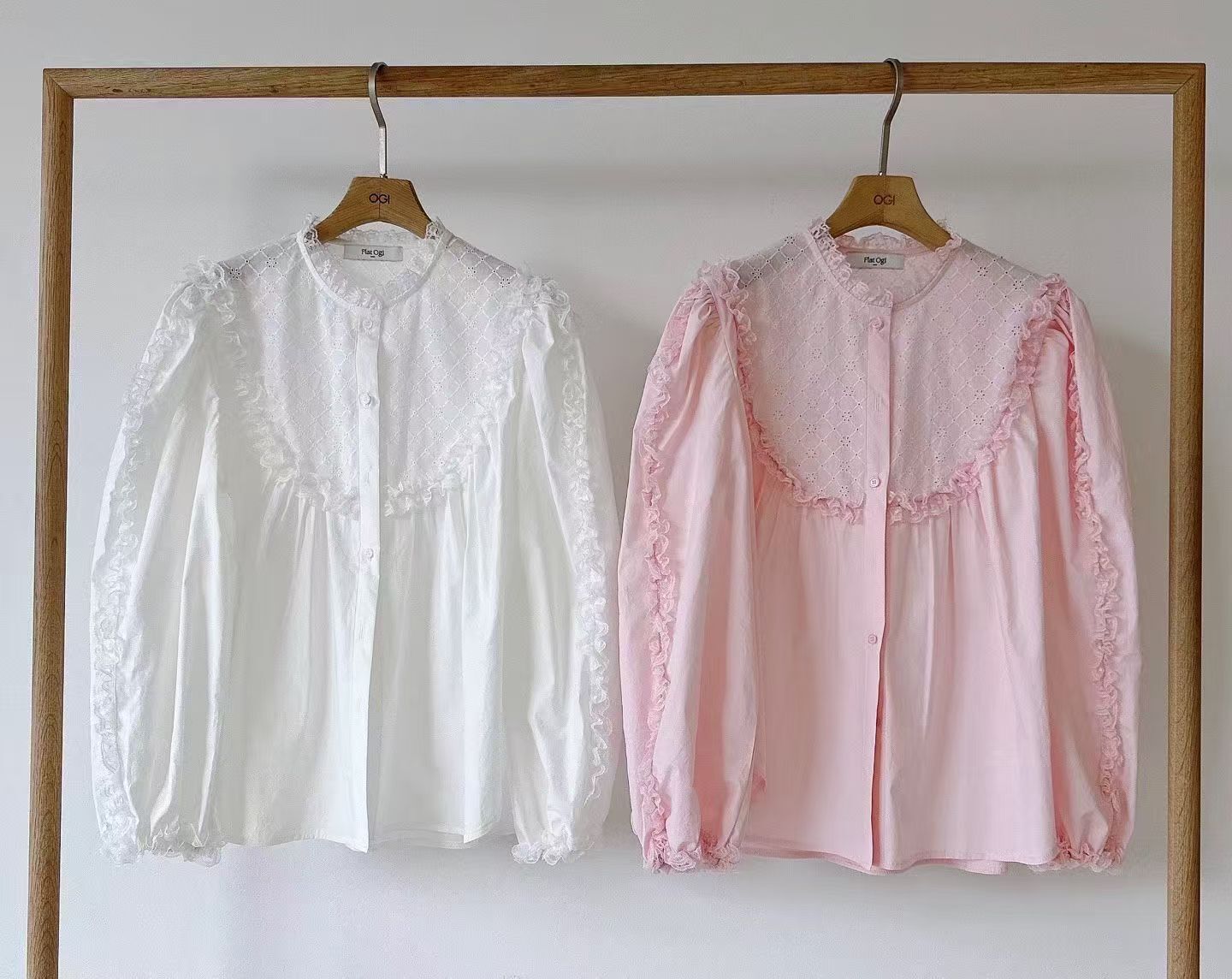 OG5430 華麗蕾絲花邊小立領恤衫