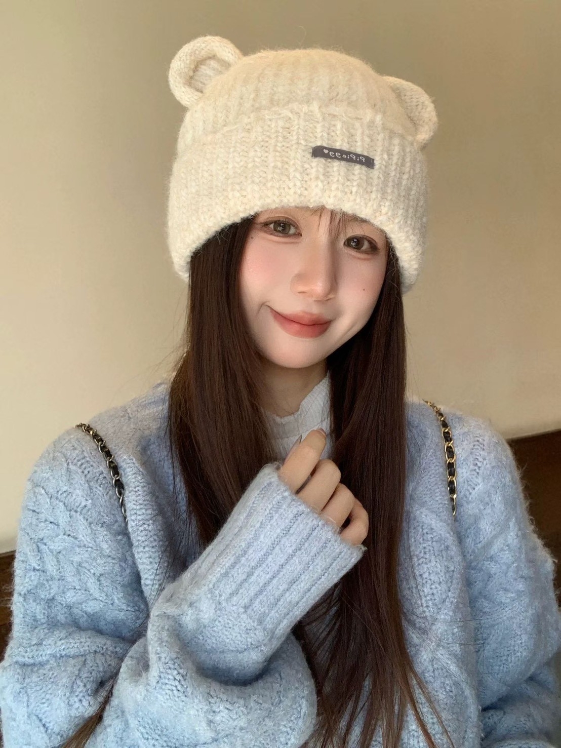 可愛小熊耳朵車標毛帽