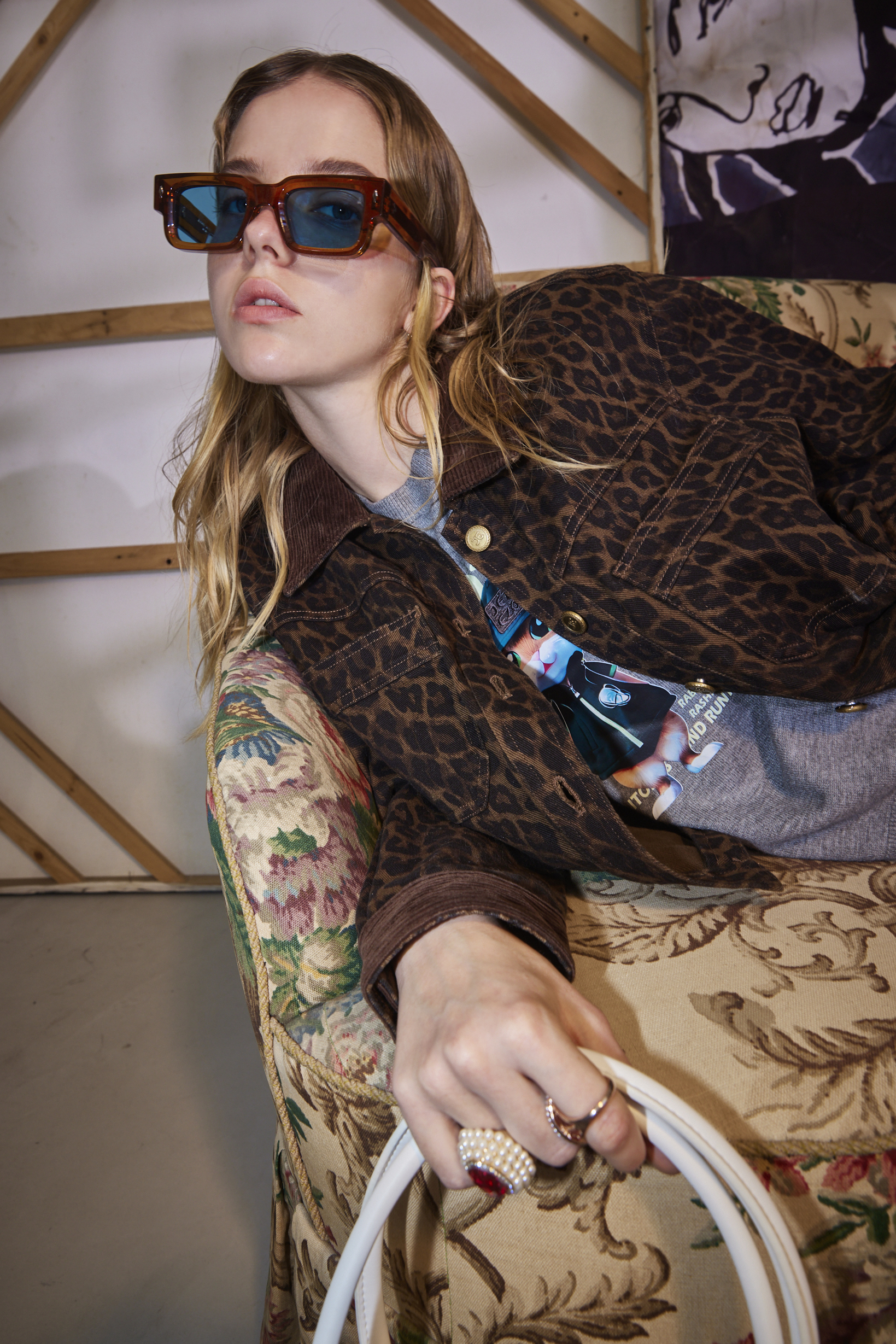 BE15353D2 午夜豹姿燈心絨拼接短版外套