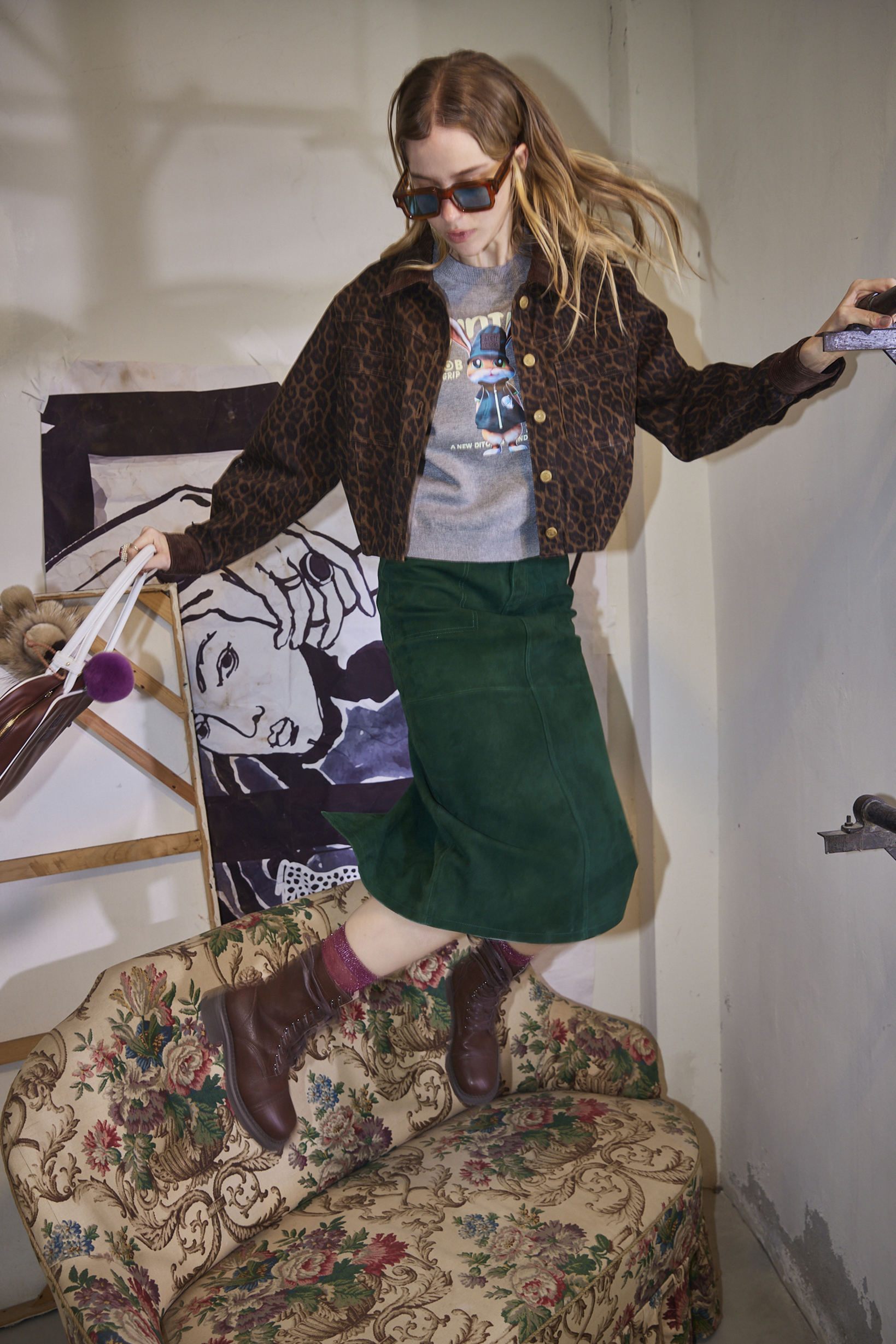 BE15353D2 午夜豹姿燈心絨拼接短版外套