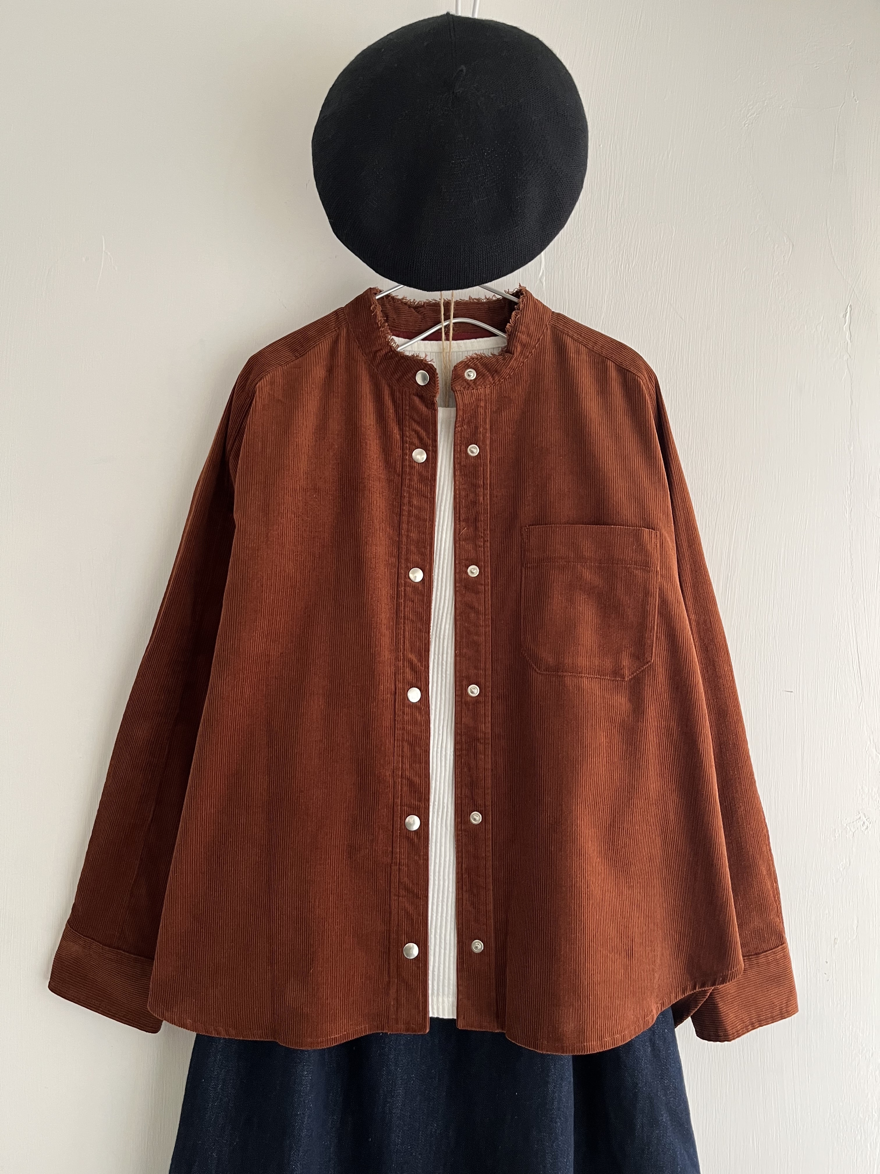 Herencia啡橙色燈芯絨小企領top