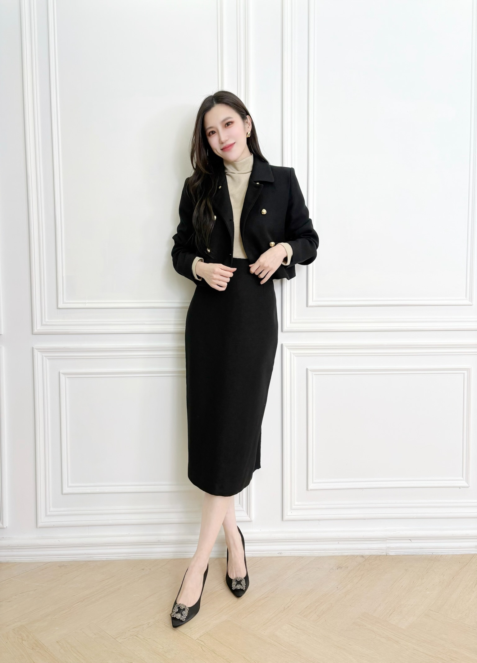 凱旋門金釦織紋窄裙套裝