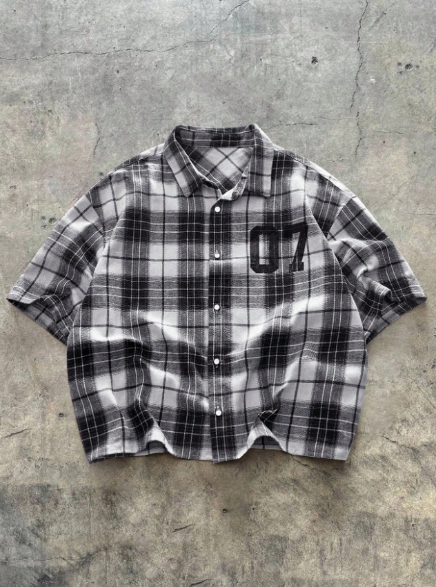 KADMAX大尺碼 - 男士休閒格子前扣短袖TEE〈KSMS2734〉