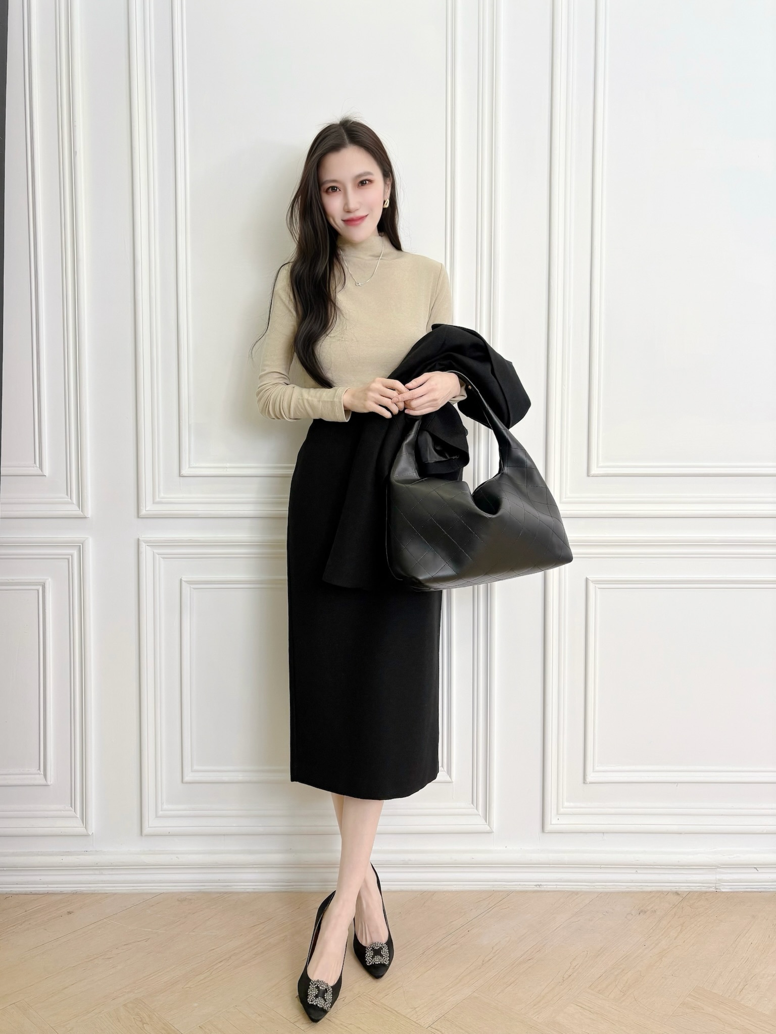 天絲+羊毛舒適高領上衣