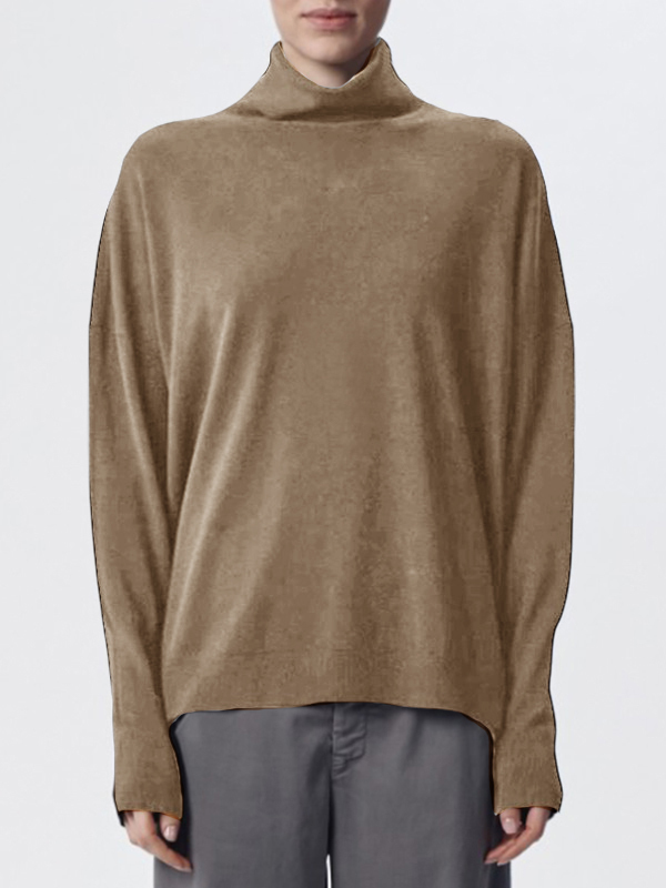 TRANSIT 高領側開叉上衣(卡其)