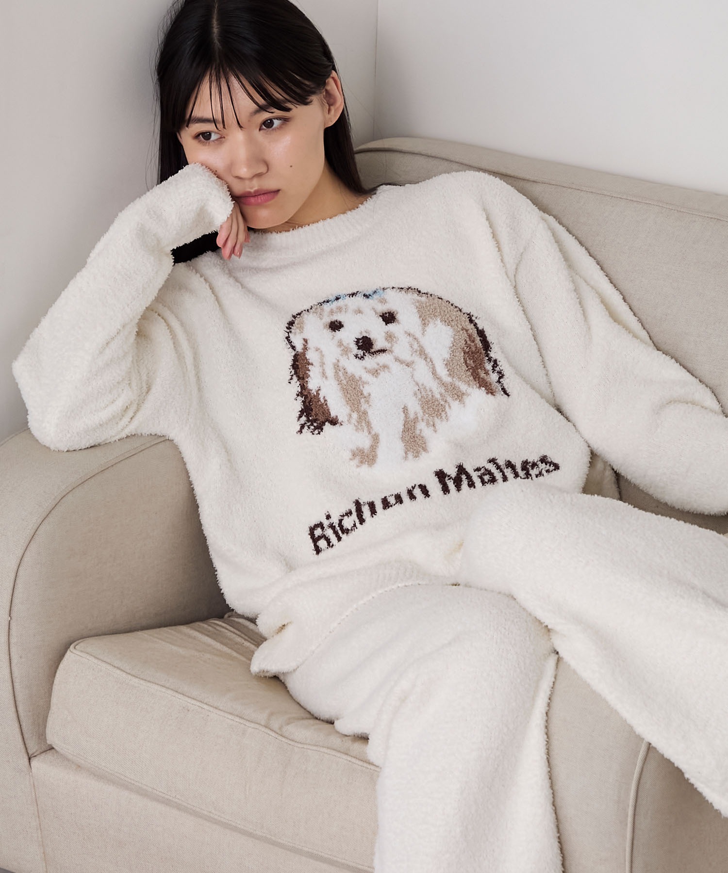 🇯🇵 FORKSY. 狗狗 提花針織 居家服 套裝 毛衣 針織衣 針織褲 保暖 睡衣 / 預購