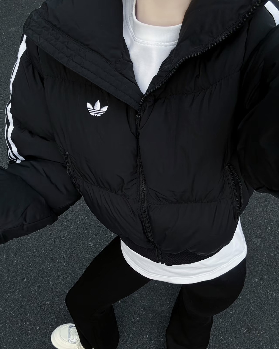 ADIDAS OG Adicolor 三線 立領 麵包外套 羽絨外套 黑色