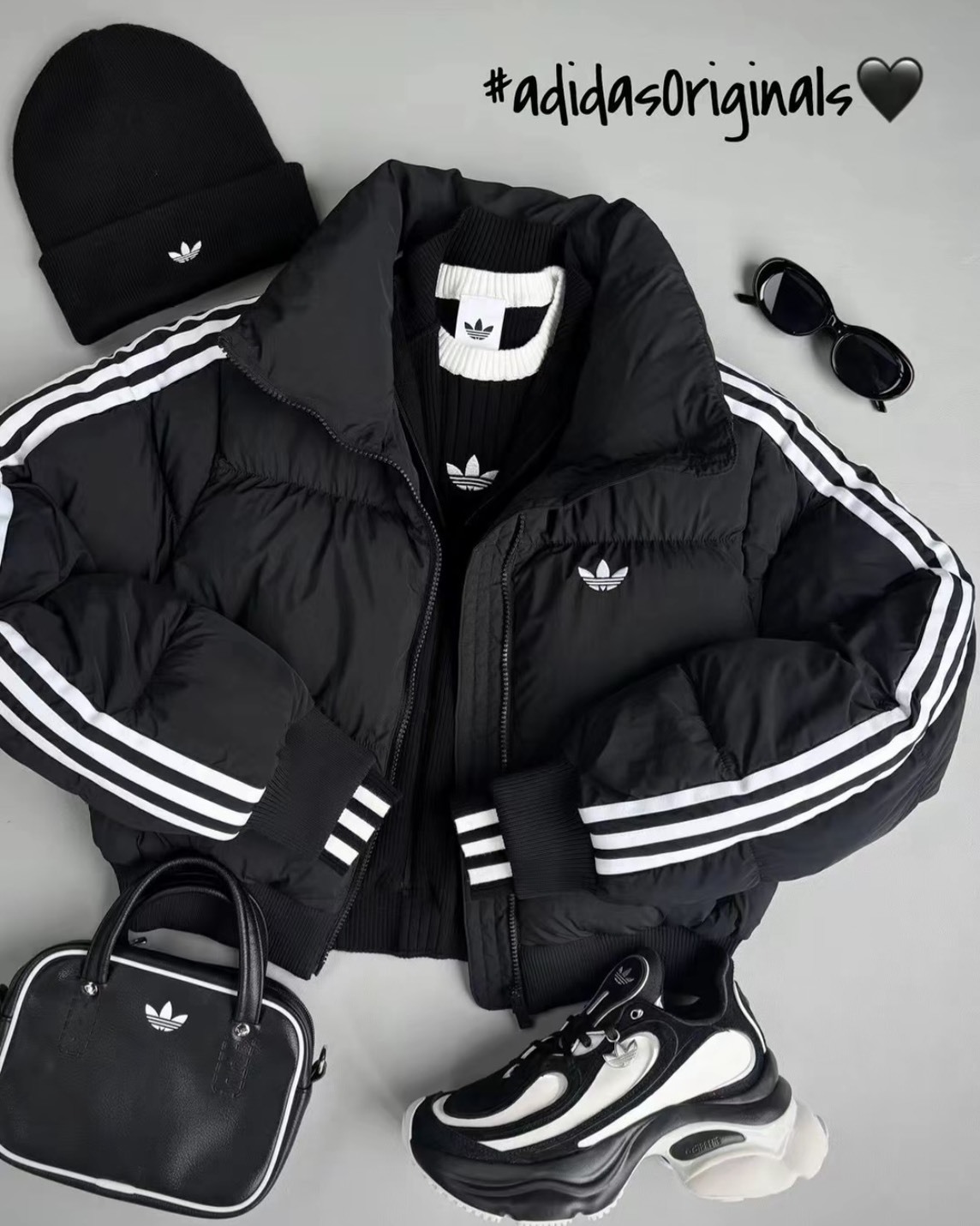 ADIDAS OG Adicolor 三線 立領 麵包外套 羽絨外套 黑色