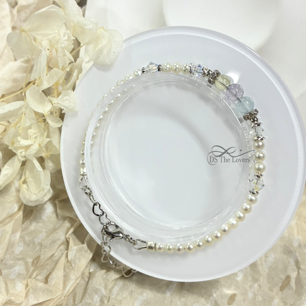 天然水晶設計款  原創設計「詩意流光」天然水晶手鍊| 海藍寶 黃水晶 紫水晶 天然高品珍珠 施華洛水晶 |能量手鍊