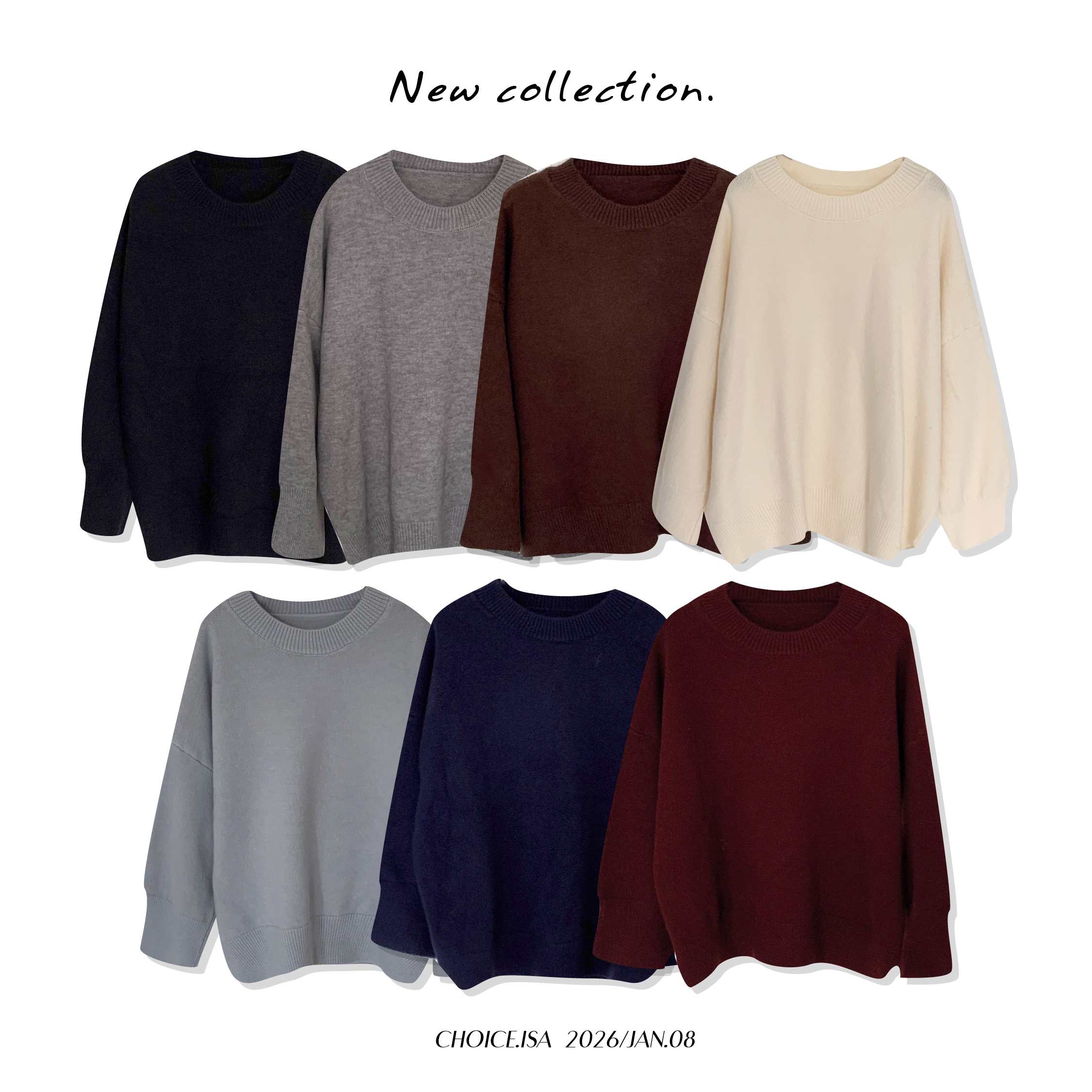 ISA_再次選色困難! 小開衩寬鬆圓領針織上衣_51256